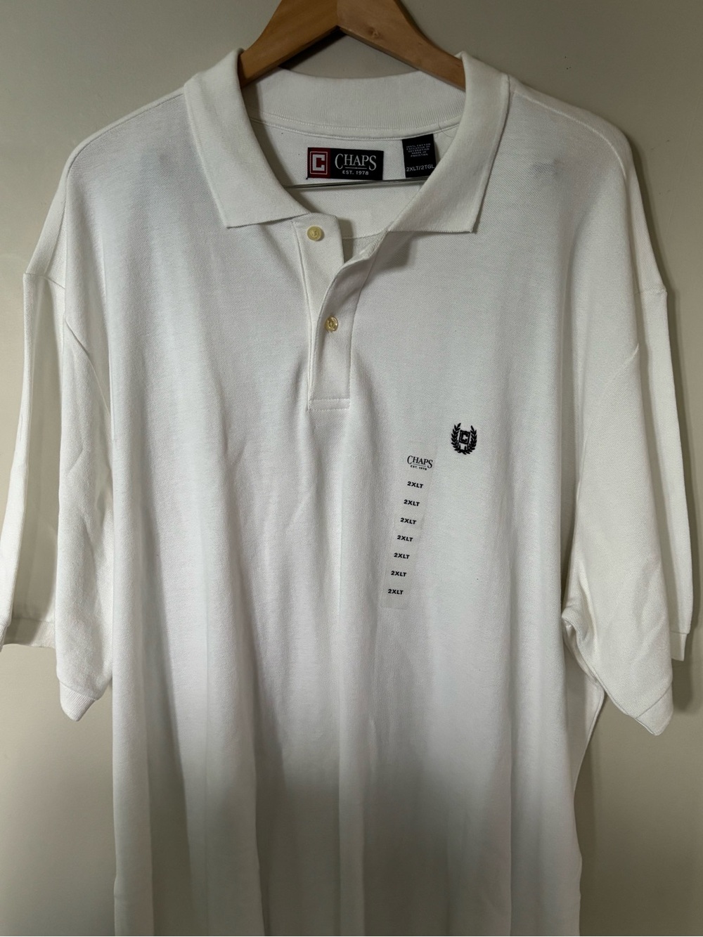 New Chaps Men's White Polo Shirt with Crest
